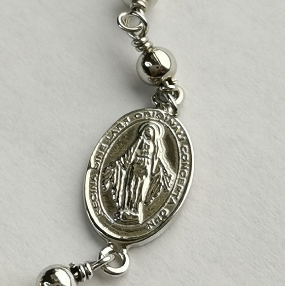 NWT Sterling Silver decade rosary prayer slider bracelet Cross charm - Picture 4 of 6
